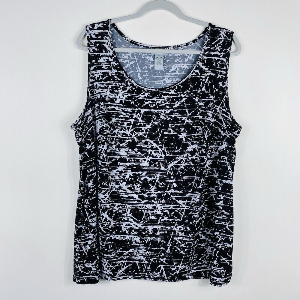 Catherines Tank Top 1X 18 20 Sleeveless Stretch Scoop Neck Black White